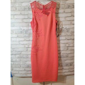 GUESS Women Coral Sleeveless Fish Net Floral Coral Pencil Dress NWT $118 Lined 4